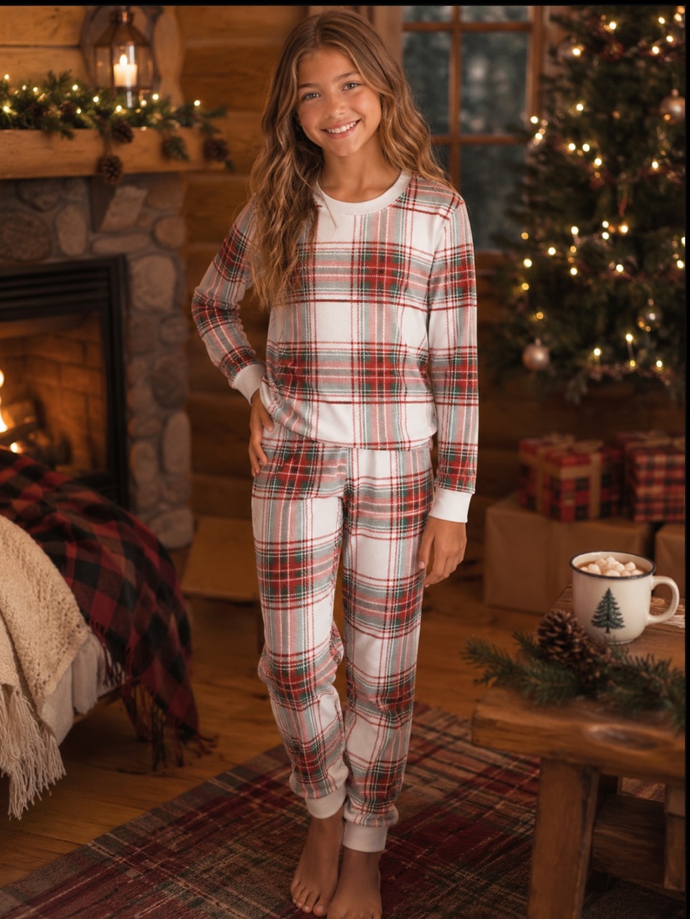 NWT PJ Salvage Girls Plaid Two Piece Fitted Pajamas Holiday Cozy Soft Comfy